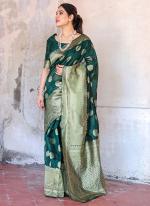 Chanderi Silk Dark Green Festival Wear Weaving Saree